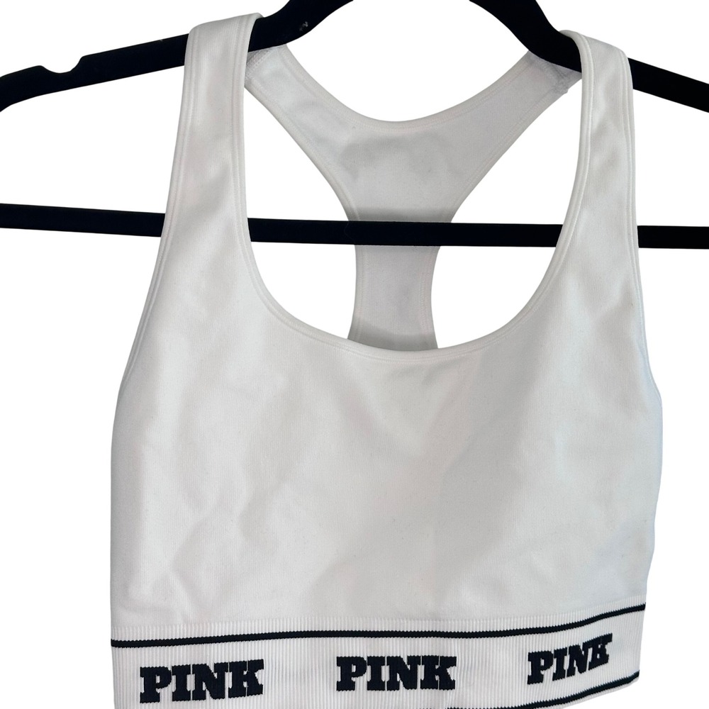 PINK by Victoria's Secret White Racerback Sports Bra Logo Band Size XS